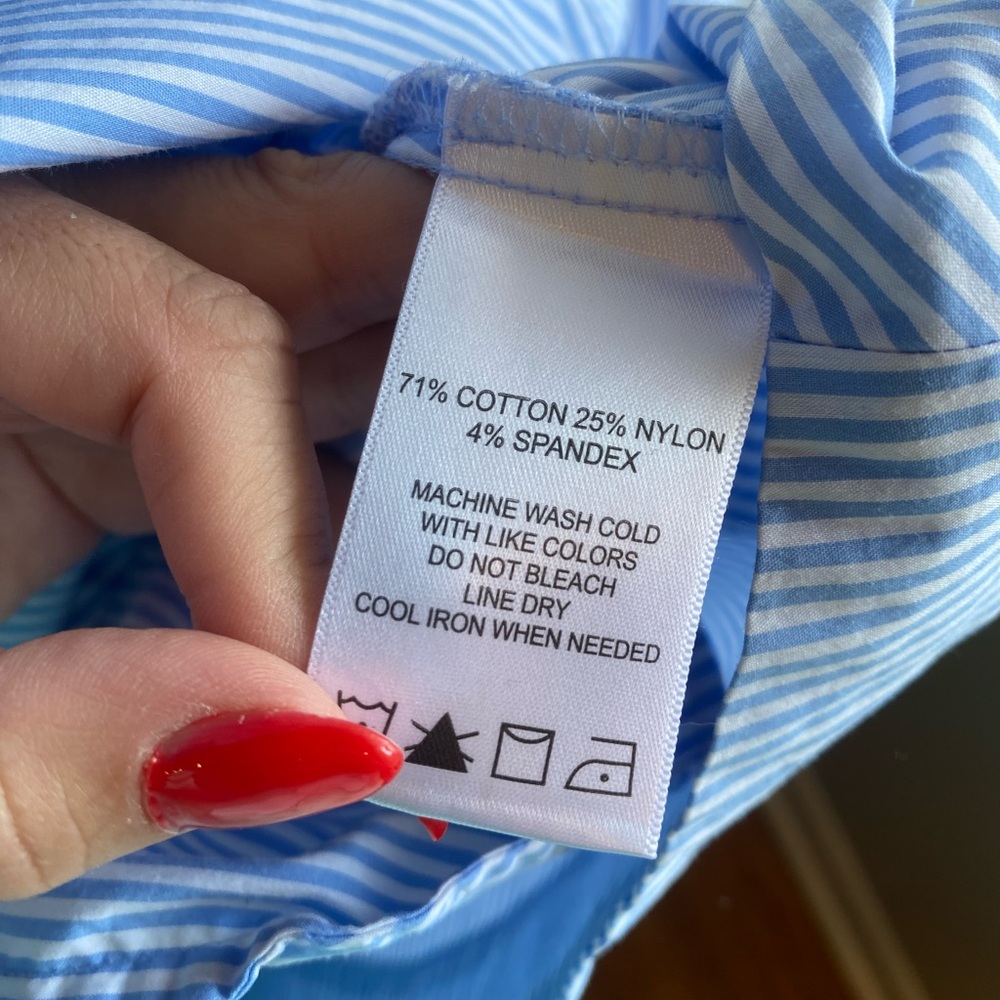 Foxcroft NYC Long Sleeve Striped Popover Shirtdress Cotton Blend Size 14W - Picture 8 of 9